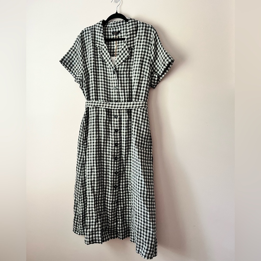 Quince 100% European Linen Button Front Dress Black Gingham NEW NWT X-Large - Picture 3 of 8